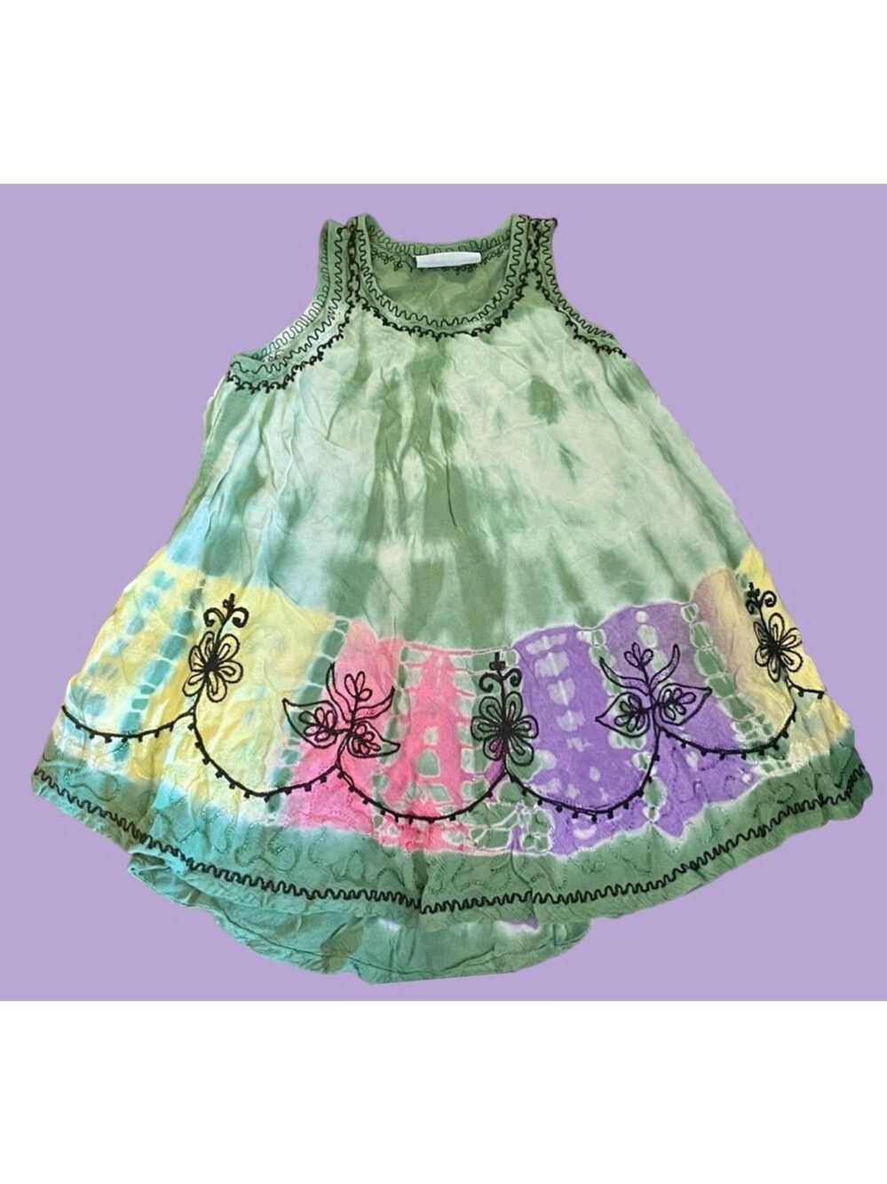 Girls Size S India Boutique Green Tie-Dye Watercolor sleeveless Dress Size S